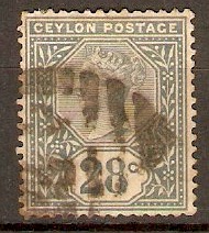 Ceylon 1886 28c Slate. SG199.